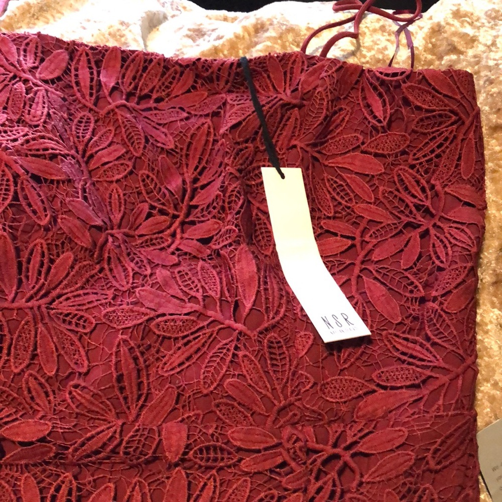 Burgundy spaghetti strap lace dress